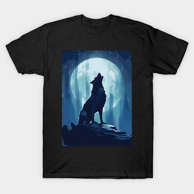 Full Moon Lone Aplha Blue Dire Wolf T-Shirt by RuftupDesigns